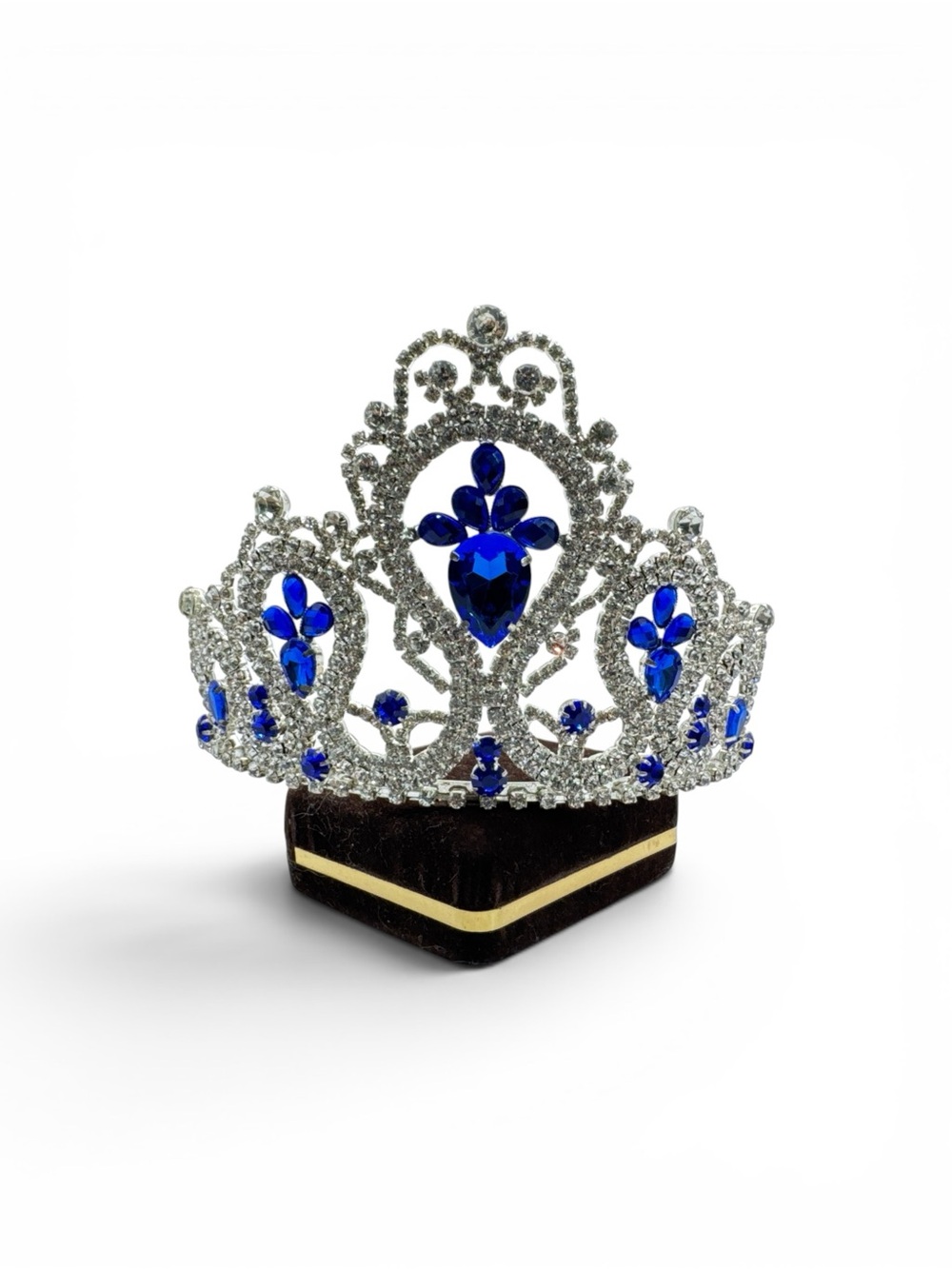 Vintage Blue Rhinestone Crown Tiara Prong Set Rhinestone Crown Prom Bridal - Picture 1 of 6